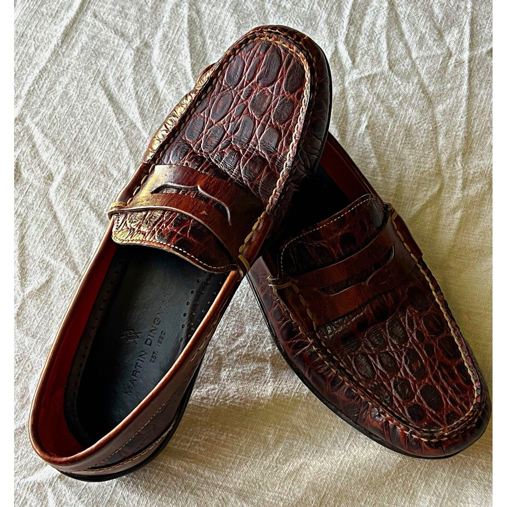 Martin Dingman Men 9.5M Brown Croc Embossed Leather Loafer Made in Brazil slipon